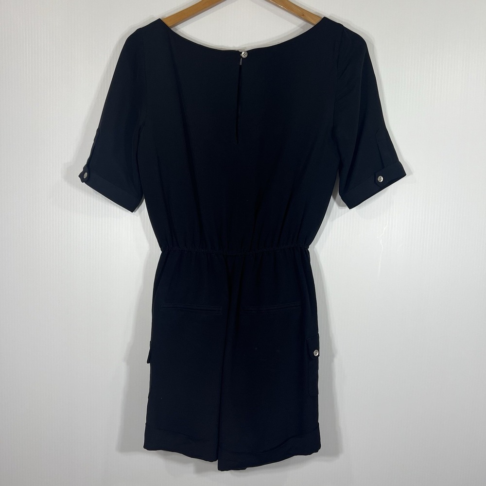 RAG & BONE 100% Silk Romper Size 4 Black Cuffed Capsule Minimalist Short Sleeve - Picture 5 of 12